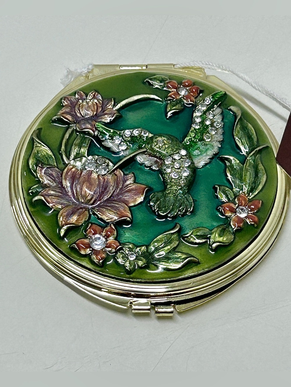 Vtg Discontinued Papyrus Jeweled Enameled Hummingbird Dual Mirrored Compact